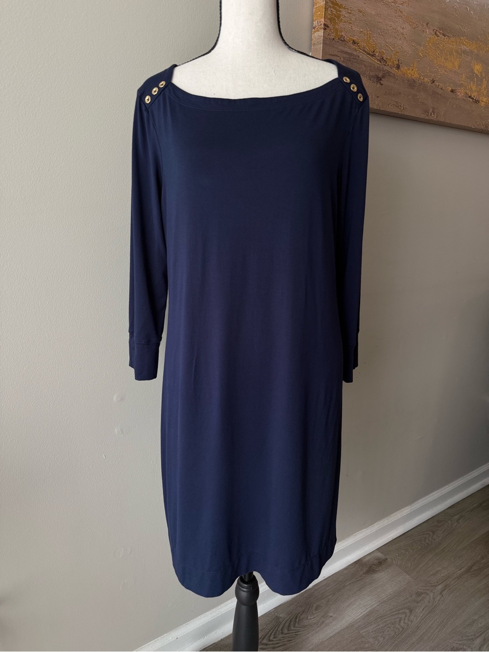 Lilly Pulitzer Navy Blue Sophie Dress Gold Button Size Large